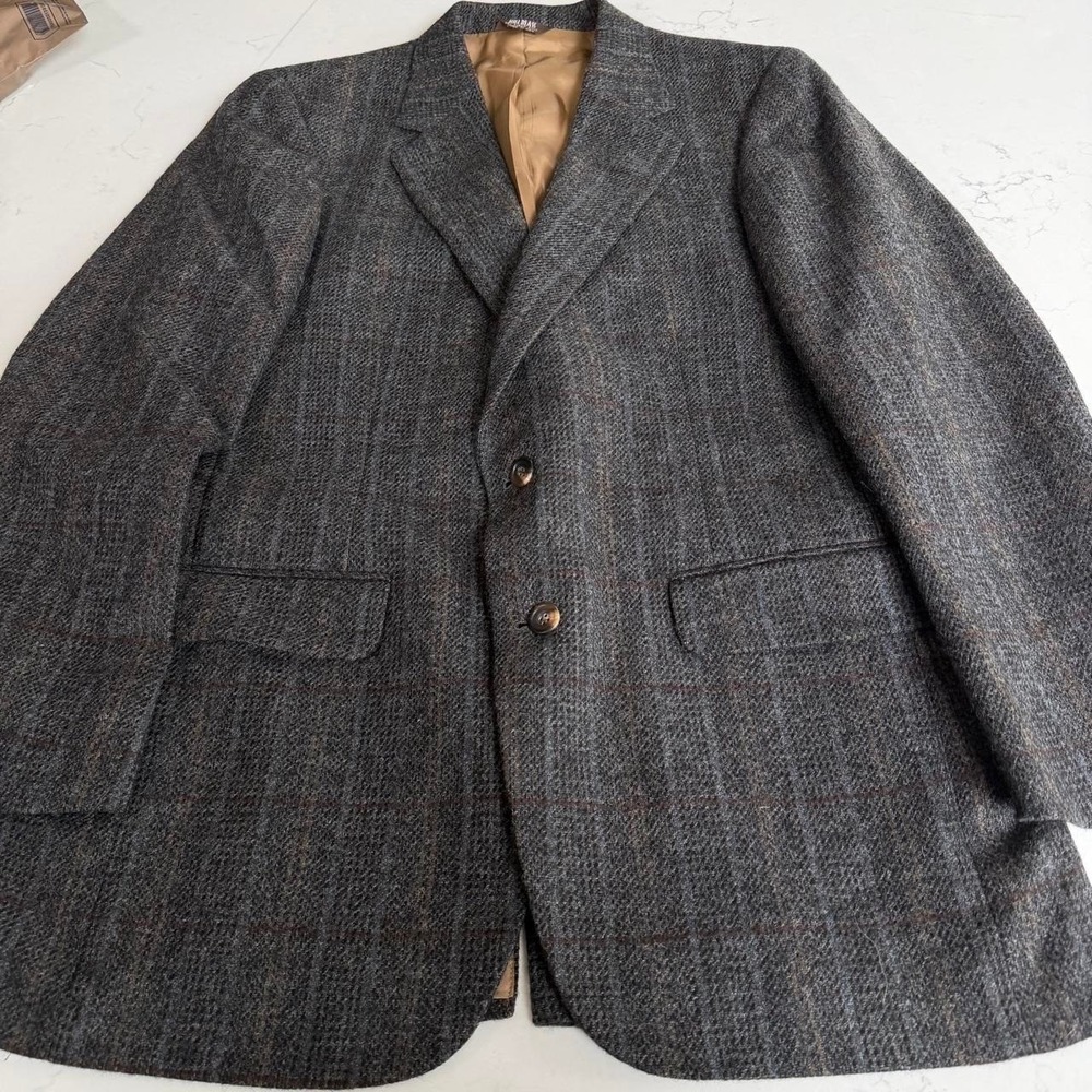 Vintage Bill Blass Hudson's Men's Wool Sport Coat Gray Plaid Blazer USA 38R